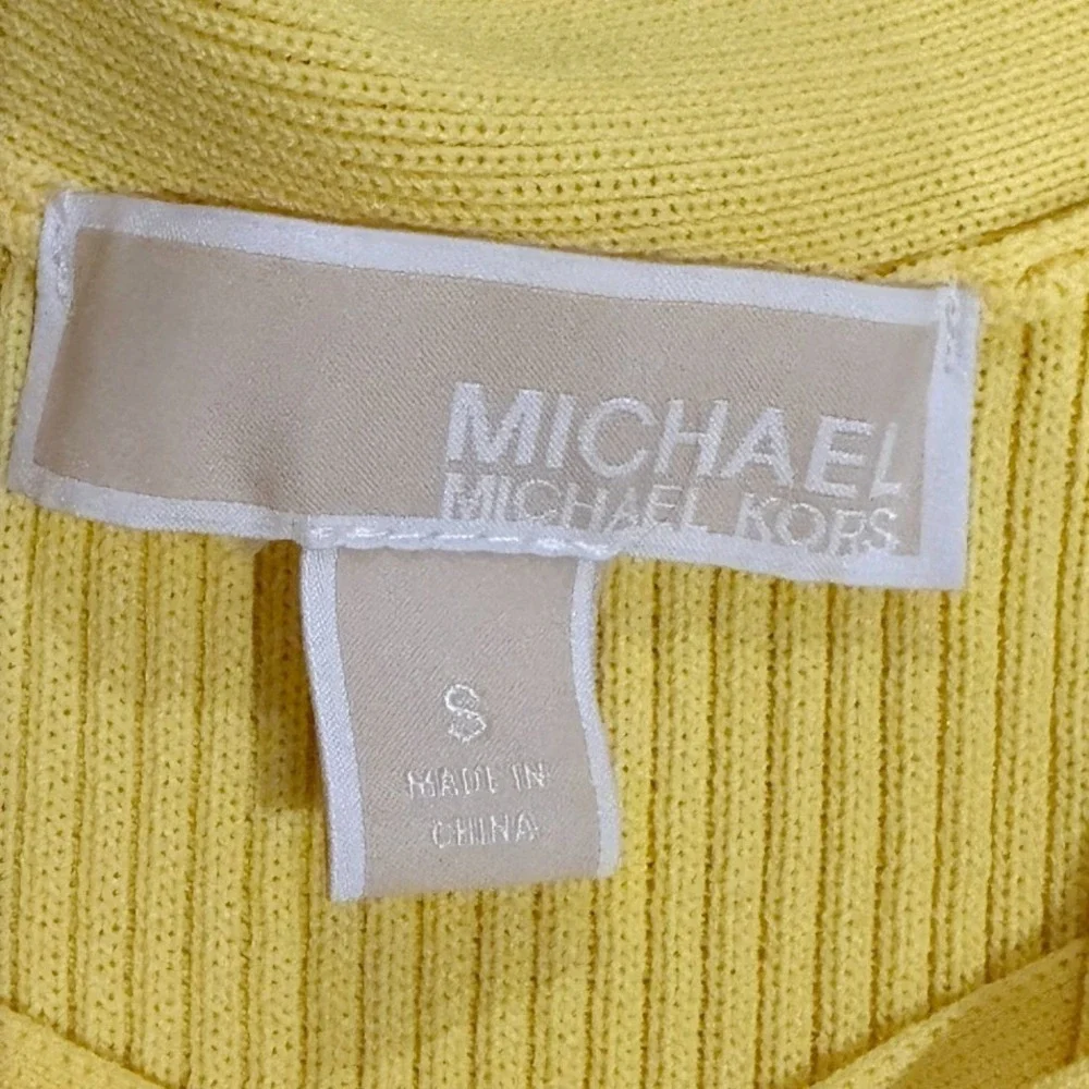 Michael Kors Womens Yellow Ribbed Lace-Up Fitted Chic Midi Sweater Dress Size S